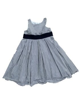 Jacadi Size 3 Years White with Navy Pinstripe Bow Back Sleeveless Dress